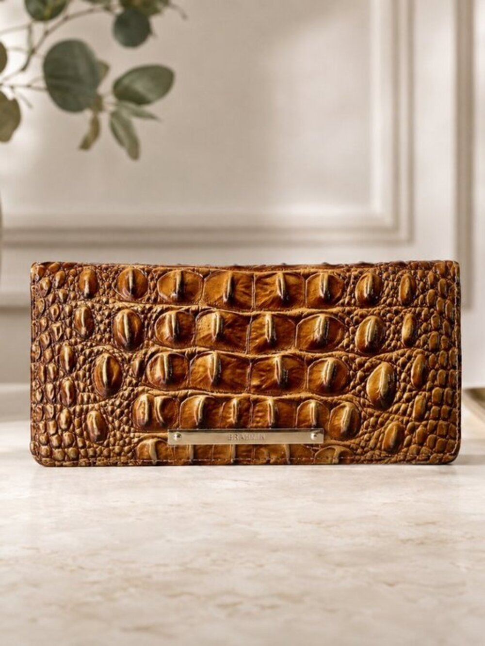 Brahmin Ady Wallet Teak Melbourne Croc-Embossed Leather NWT